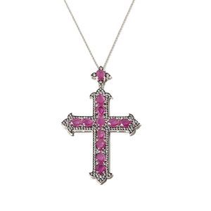 Rarities Sterling Silver Ruby and White Zircon Cross Pendant Necklace